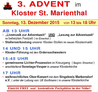 unsere Einladung zum 3. Advent im Kloster St. Marienthal