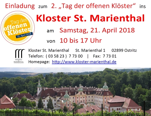 WIR laden SIE in unser Kloster ein - am ''Tag der offenen Klöster' am Samstag, den 21.04.2018, von 10 bis 17 Uhr