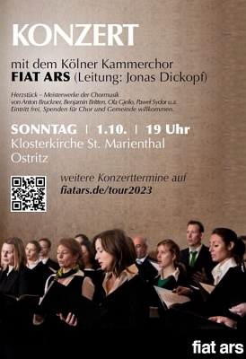 Konzert mit dem Klner Kammerchor FIAT ARS am Sonntag, den 01.10.2023, ab 19 Uhr, in unserer Klosterkirche